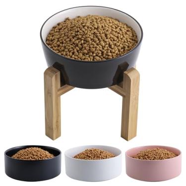 Imagem de Addggo Tigela preta elevada/elevada para cães de cerâmica para raças pequenas e médias, tigela de água com suporte, 16 em 3,6 xícaras, prato pesado antiderrapante para cães, boca larga