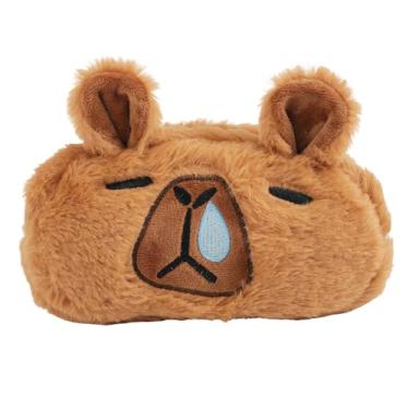 Imagem de Estojo de Pelúcia Engraçado Capivara, Bolsa de Armazenamento com Zíper Grande Capacidade Bolsa Papelaria Animal Macio com Design Ranho para Canetas e Lápis Escolares (Marrom)