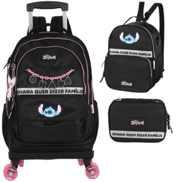 Imagem de Mochila Infantil Rodinhas 360 Stitch com Lancheira e Estojo MC50082SC Preto