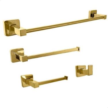 Imagem de Kit Acessório Banheiro Dourado Brilhoso Inox 304 Conjunto Lavabo Metal