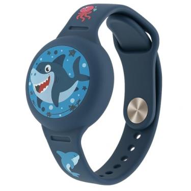 Imagem de Pulseira Infantil de Silicone para AirTag, Ajustável, Impermeável, Anti Perda, Suporte Rastreador GPS Designs Divertidos (Azul Tuburão)