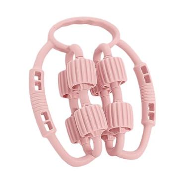 Imagem de harayaa Rolo de massagem para pernas e panturrilhas, ferramenta prática e portátil para coxas, com 8 rodas para exercícios de ginástica em ambientes fechados, Rosa