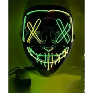 Imagem de SHANJIA Máscara de Halloween, máscara iluminada, crânio assustador com iluminação LED para festival de Halloween, cosplay, baile de máscaras, festa de carnaval (estilo 14)
