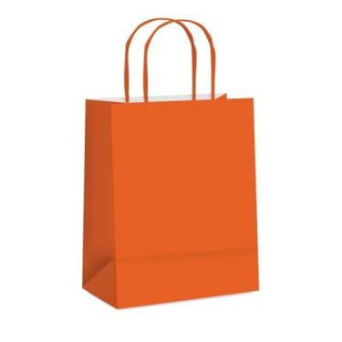 Imagem de Sacola Papel Kraft Alça Parda E Coloridas Lembrancinhas Presentes(M - LARANJA / 10 UNIDADES)