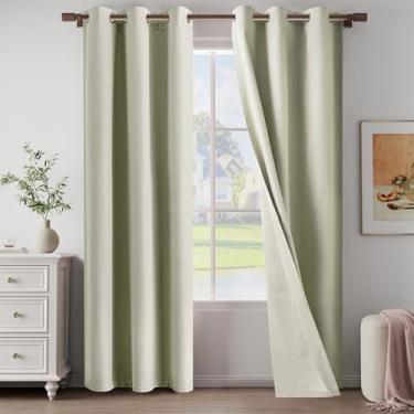 Imagem de Cortinas texturizadas bege 100% de linho blackout 213 cm de comprimento, conjunto de 2 painéis para sala de estar, quarto, cortinas leves com ilhós, proteção de privacidade, bege, 94 cm L x 213 cm C