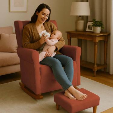 Imagem de Poltrona Aquila Amamentação Balanço e Puff Baby TerraCota