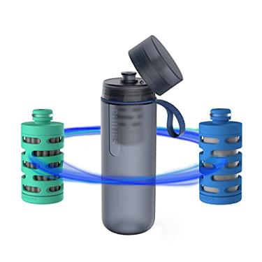 Imagem de Philips Water Garrafa de água GoZero Active com filtro, garrafa de água esportiva de 590 ml, sem BPA, leve, corrida, caminhada, acampamento, torneira, filtragem, rio, lago, água, azul
