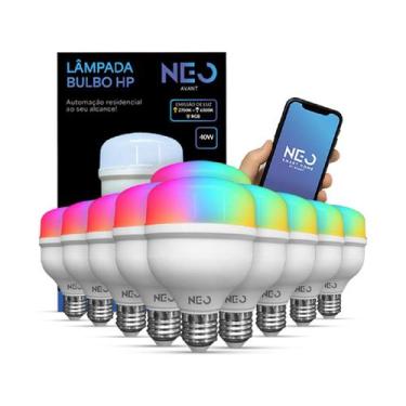Imagem de Kit 10 Lampada Led Smart Wifi 2.4GHz Bulbo Hp 40w 2700K/6500K RGB 110v