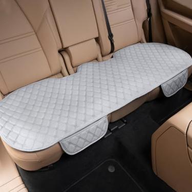 Imagem de SCDOOCA Capa de assento de carro traseira de linho, capa de assento de carro traseira para carros, caminhões, SUV, antiderrapante, respirável, protetor de banco traseiro, almofada com bolsos de