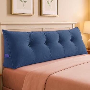 Imagem de Almofada para Cabeceira Mel Travesseiro com Encosto e Apoio para Lombar com Porta Celular, Leitura, Descanso(Azul Marinho,0,90)