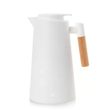 Imagem de Garrafa Térmica Design Cabo Madeira Botão Abre Fácil Branca - Vivaflor