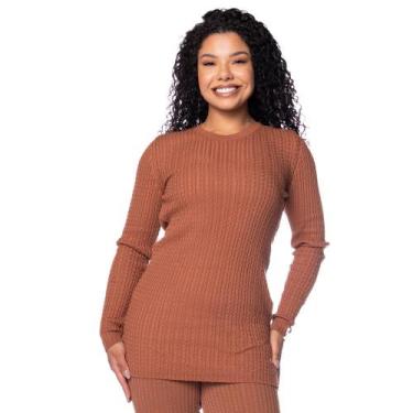 Imagem de Blusa Feminina Biamar Algodão Alongada Tranças Marrom, Marrom, Único