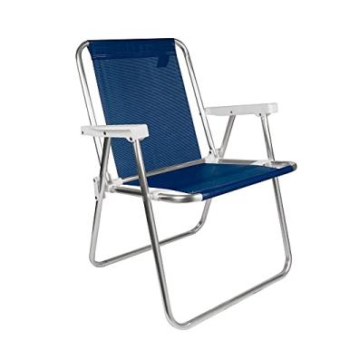 Imagem de Cadeira Alta de Alumínio Dobrável Reclinável Praia Piscina Jardim Lazer até 110kg Lillos Pet – Leve, Resistente, Ideal para Verão e Camping (Azul-Marinho)