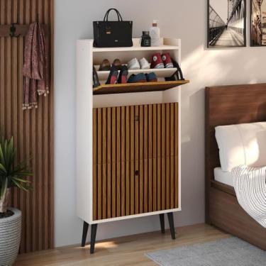 Imagem de Sapateira Vertical Porta Sapatos Retrô Gavetas Basculante Prateleira Interna Organizadora (Dark - Off White/Ripado)