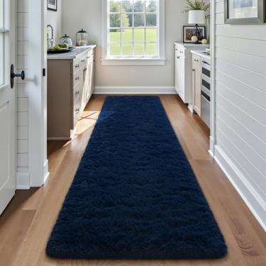 Imagem de HOMORE Tapetes de corredor para quarto, 5 x 25 cm, azul marinho, para quarto, cabeceira, macio, fofo, para sala de estar, tapete de porta de entrada, tapetes longos e tapetes para berçário