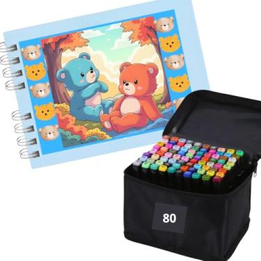 Imagem de Livro de Colorir Capa Dura URSO BOB Azul + 80 Canetas Lav�veis ponta dupla- canetinhas coloridas - marcador touch Para Crian�as e Adultos (Imagens Ilustrativas)