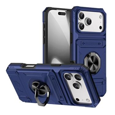 Imagem de HAOMRIYL Capa para iPhone 17 Pro Max/17 Pro/Air/17, suporte de anel giratório, compartimento oculto para cartão, suporte para carro, capa de sucção magnética, azul, ar