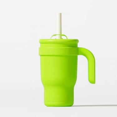 Imagem de Garrafa Térmica 400ml, Tampa 3 em 1 Antivazamento, com Canudo e Alça, Base Antiderrapante, Parede Dupla em Inox (Verde)