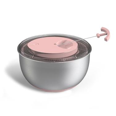 Imagem de COOK WITH COLOR Spinner de salada de aço inoxidável – Lavadora de alface e secadora de legumes para facilitar a preparação da salada – Base antiderrapante com alça de puxar – Sistema de freio de