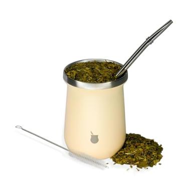 Imagem de Materos Yerba Mate Cup and Bombilla Set, 8 oz Double Walled Stainless Steel (Includes Bombilla/Straw and Cleaning Brush) Traditional Mate Tea Gourd Set