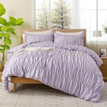 Imagem de Bedbay Jogo de cama queen com babado boêmio, 100% algodão, roxo, acolchoado, macio, durável, fofo para quarto, 3 peças, roupa de cama vintage com babados, decoração de quarto para meninas e