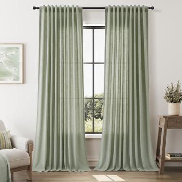 Imagem de Cortinas naturais Light Sage 228 cm de comprimento, 2 painéis para sala de jantar, varão traseiro, cortinas, cortina moderna para casa de fazenda, elegante cortina de janela de algodão, 220 cm de