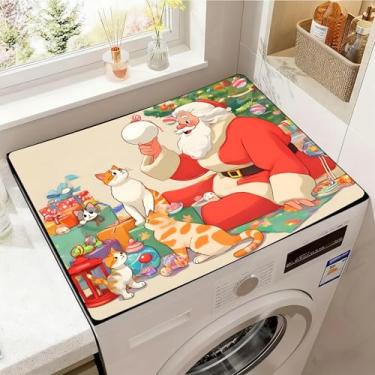 Imagem de Capas de lavadora e secadora para a parte superior, tapete protetor de secadora antiderrapante Merry Christmas, capa de máquina de lavar à prova de poeira, 59,9 cm x 50 cm (Papai Noel e gato, 60 cm C