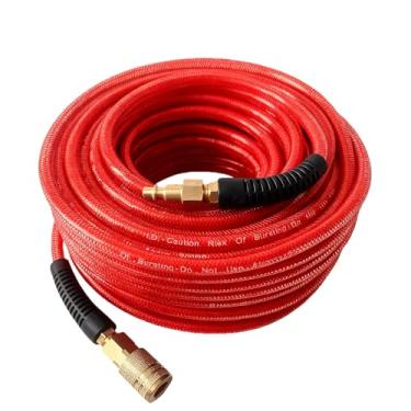 Imagem de Mangueira de ar 1/10.2 cm x 30.5 m, poliuretano (PU), mangueira de compressor de ar reforçada, leve, resistente a dobras com acoplador e plugue rápido industrial de alto fluxo de 1/10.2 cm
