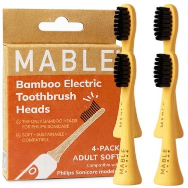Imagem de MABLE Cabeças de escova de dentes elétrica de bambu | Compatível com escova de dentes elétrica Philips Sonicare | 4 cabeças de escova | Cerdas macias à base de plantas | Cabeças de substituição de
