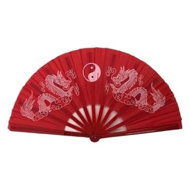 Imagem de Leque Oriental Grande Para Kung Fu E Tai Chi - AcessóRio Para ApresentaçãO De DançA E Artes Marciais(Vermelho com dragão)