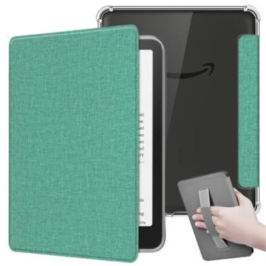 Imagem de Capa de Tecido Para Kindle Paperwhite 12ª Geração 7” (SA569P e SA568B) e Kindle Colorsoft (SA58CB e SA59CP) Auto Hibernação – Fechamento Magnético – Traseira Transparente e Alça de Suporte (Verde)