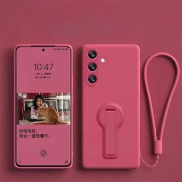 Imagem de Capa de celular dobrável com suporte oculto de silicone líquido de luxo para Samsung Galaxy S25 Ultra S24 S23 Fe S22 S21 S20 Plus (para Galaxy S22 Plus/vermelho)