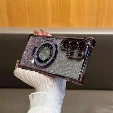 Imagem de Capa de luxo com suporte magnético e glitter à prova de choque para Samsung Galaxy S25 Edge S24 Ultra S23 S22 Plus S21 S20 Fe (para Samsung S24 Plus/roxo)