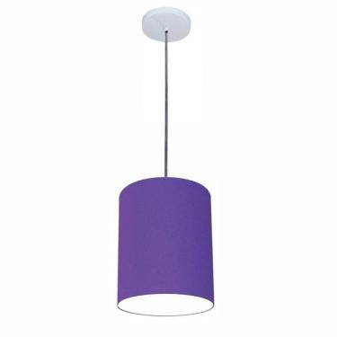 Imagem de Lustre Luminária Pendente Vivare Free Lux Pe-4104br Cúpula Em Tecido 15x25cm Roxo Canopla Branca E Fio Cristal