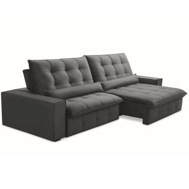 Imagem de Sofá Retrátil Reclinável Para Sala 4 Lugares 290cm Curie F04 Veludo Cinza Escuro - Lyam Decor