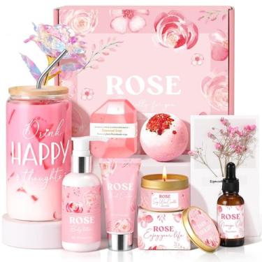 Imagem de Cesta de presentes de spa GiftPeak Rose Relaxing para mulheres com cop