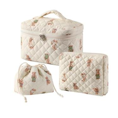Imagem de Conjunto de bolsas de maquiagem uekeboag acolchoado com cordão e algod