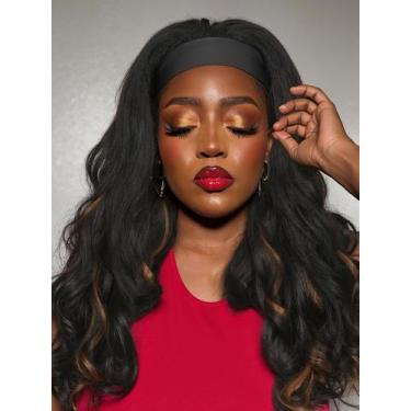 Imagem de Peruca FANCEE Yaki Wavy Headband Brown Highlights para mulheres negras
