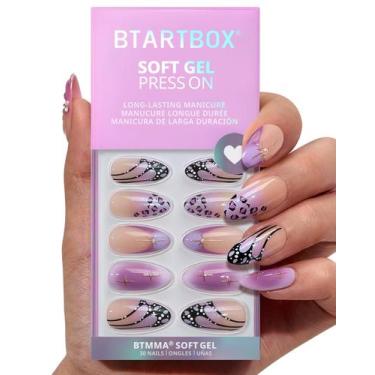 Imagem de Press On Nails Bartbox Medium 3D Purple Butterfly French - BTArtbox