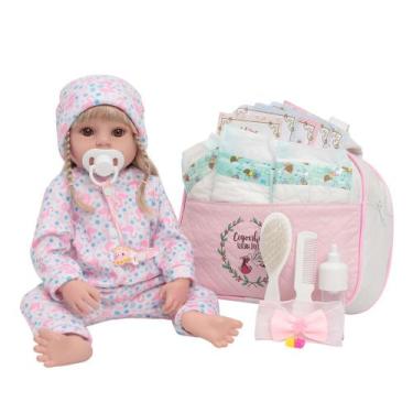 Imagem de Bebê Reborn Realista Loira Corpo Silicone Bolsa Acessórios - Cegonha A