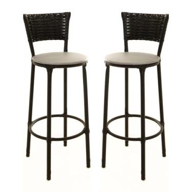 Imagem de KIT 2 Banquetas Alta Encapada Junco Preto Area de Lazer Cozinha Balcão