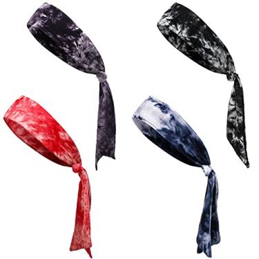 Imagem de Jutom 4 faixas de cabelo esportivas para homens e mulheres, bandanas de cabelo camufladas, elásticas, absorção de suor, karatê, ajustável, antiderrapante, para ioga, treino, corrida (cor viva, estilo