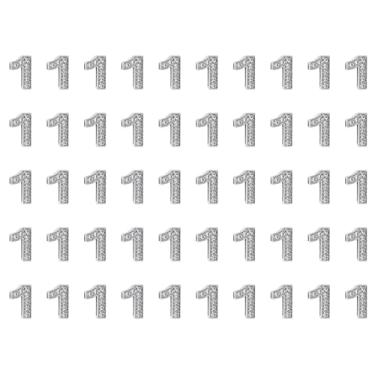Imagem de Shapenty Pingentes deslizantes com números de strass de prata de 10 mm, contas espaçadoras para artesanato, pulseira, colar, pingente, chaveiro, grampo de cabelo, decoração de joias (número 1, 50)