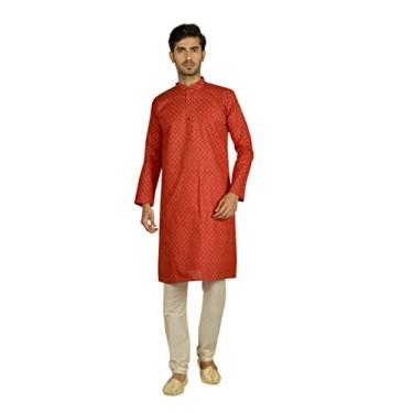 Imagem de Tathastu Pijama kurta masculino de algodão - KP4008B-38-vermelho