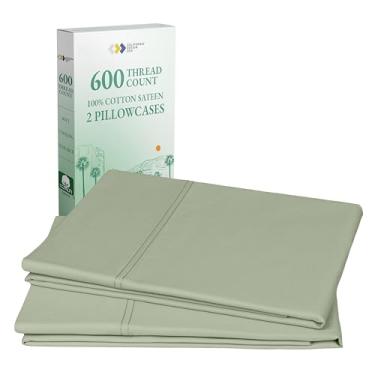 Imagem de California Design Den Conjunto de 2 fronhas King de qualidade de hotel - cetim luxuoso de 600 fios, natural 100% algodão king size, fresco, durável e verde louro