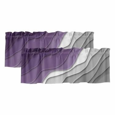Imagem de Cortina de saia ombré roxa para janelas Kithchen roxo cinza rosa gradiente moderno abstrato geométrico camada cortina haste bolso sanefas para quarto/sala de estar/banheiro, 2 painéis, 42 x 12