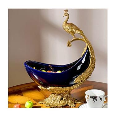 Imagem de Fruteira Cerâmica Fruteira Novo Estilo Chinês Retro Crackle Porcelana Prato de Frutas Cobre Dourado Animal Decoração Tigela de Doces Artesanal Cesta de Frutas (Cor: B)