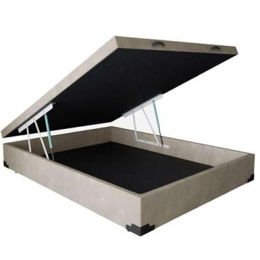Imagem de Cama casal  baú blindado 138m x 188m x 41 suede bege - Acolchoes 