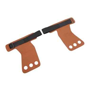 Imagem de aqxreight 3 Pçs Protetores de Palma de Ginástica Imitação de Couro Três Dedos Apertos de Mão para Levantamento de Peso e Treinamento Pull Up (Marrom)