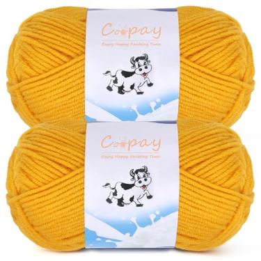 Imagem de Coopay Fio para tricô de crochê, fios de crochê, 2 × 50 g - 120 m - 60% algodão 40% fios de mistura de acrílico, fio cobertor quadrado Granny (amarelo gengibre)